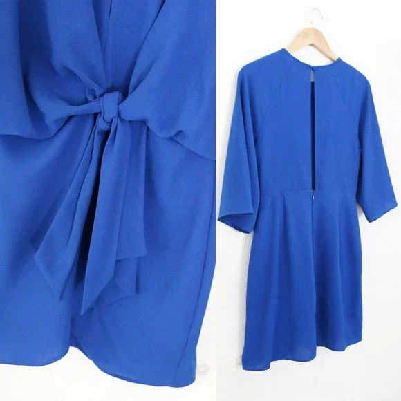 Topshop Dress Wide Half Sleeves Knot Tie Front Cobalt Royal Blue Mini Dress US 8 - Picture 13 of 16